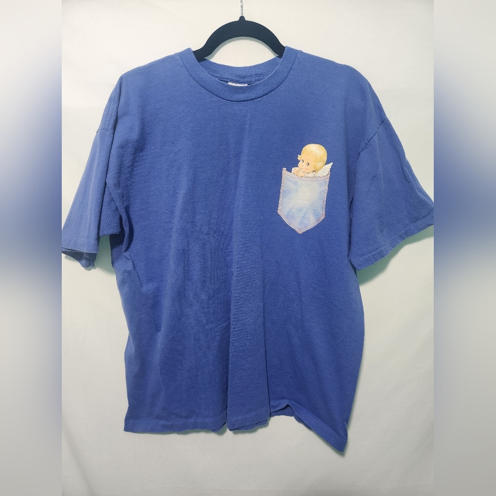 Fashion Gear Blue T-Shirt. Front Pocket. Baby Angel Design. Size XL. Made in USA